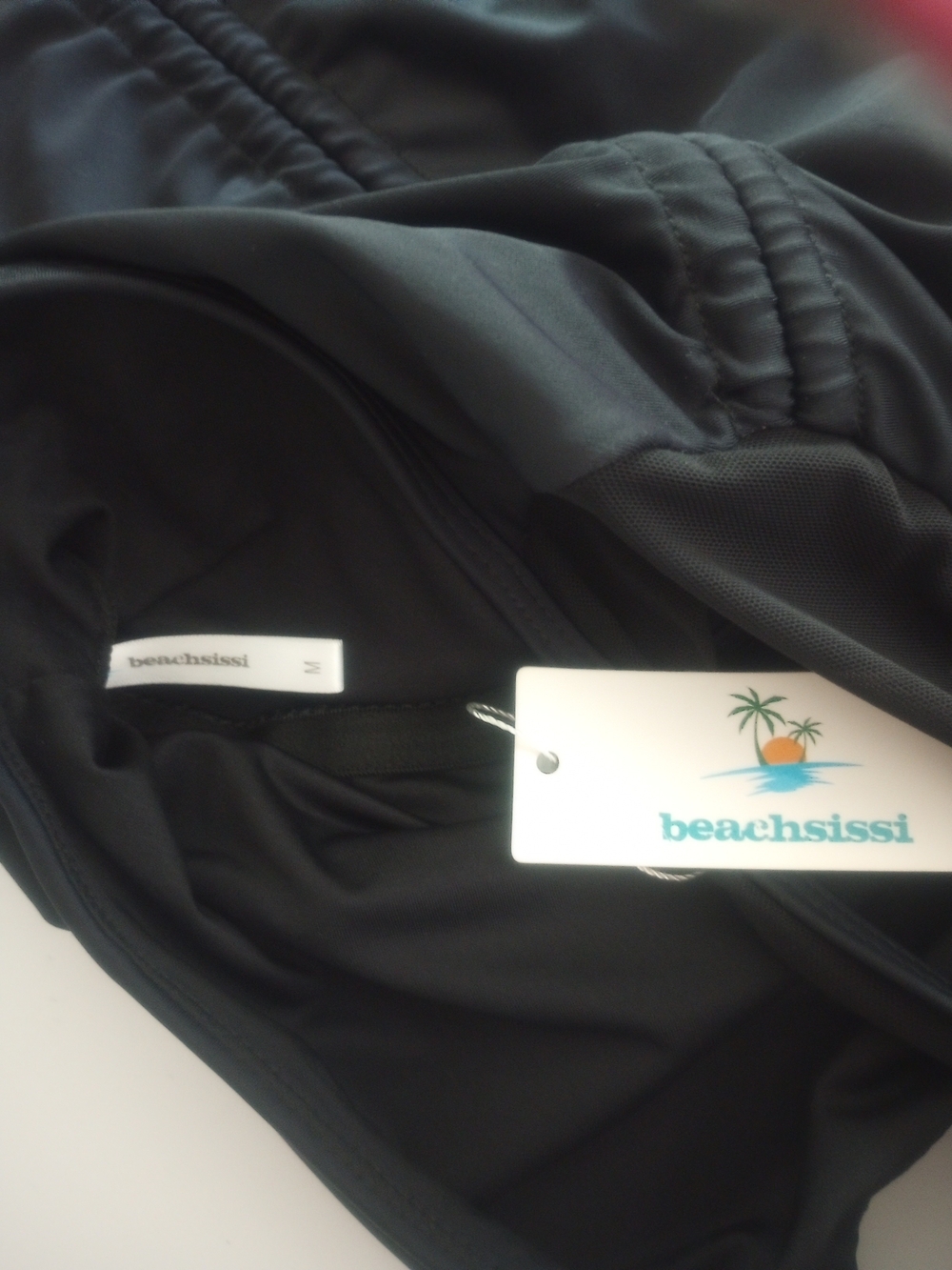 Black Racerback Tankini Top with Drawstring Front - Picture 2 of 5